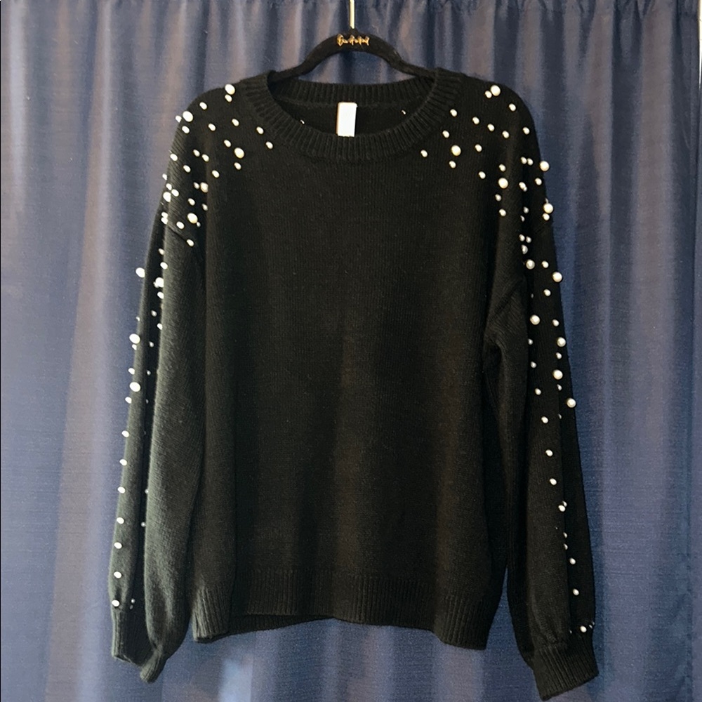 Black Pearl-Embellished Sweater